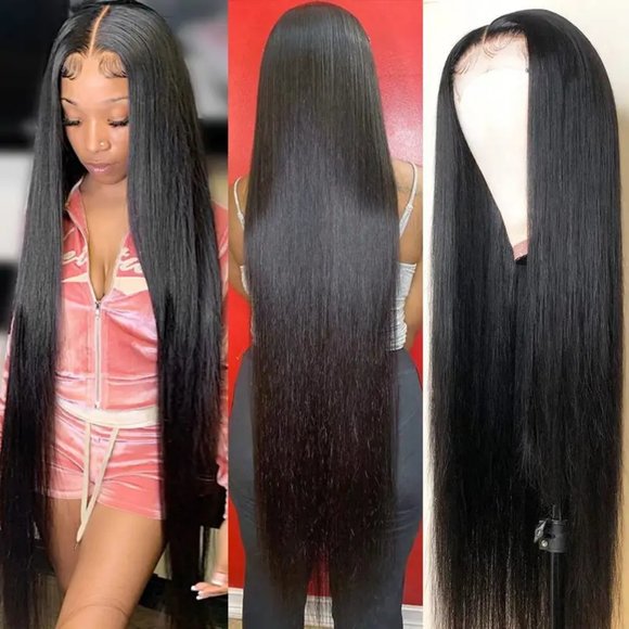 150% Density Straight Human Hair Wig with HD Transparent Lace Front Closure - Picture 3 of 5